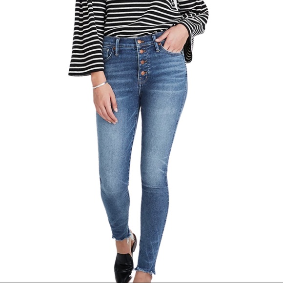 Madewell Petite 10” High Rise Button Front Raw Hem Skinny Jeans Cordova Wash NWT - Picture 16 of 16